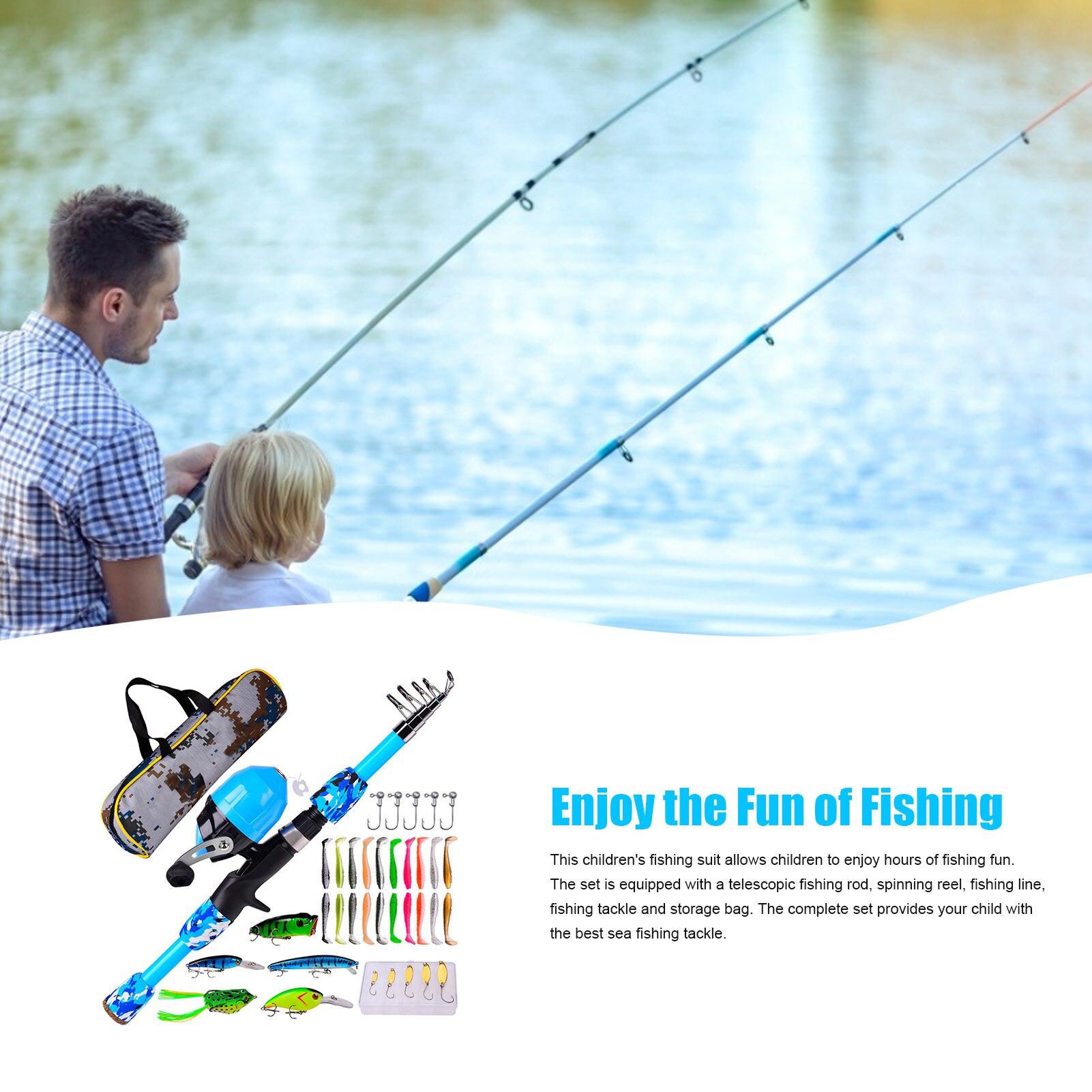 Kids Fishing Pole Set Beginners Portable Fishing Rod Reel Kit Portable Fishing Rod Package With Combination Sea Fishing Reliable