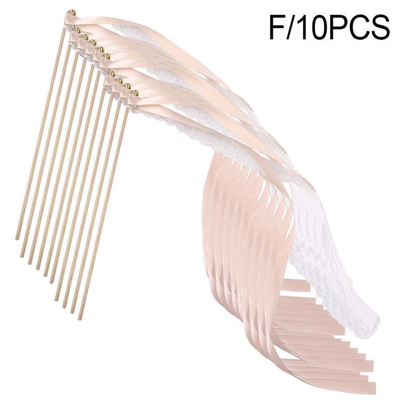 10 sztuk/partia ciemnozielone wstążki ślubne różdżki ze złotym dzwonkiem wstążki kręcenie serpentyny ślubne wstążki Stick: różowy lace