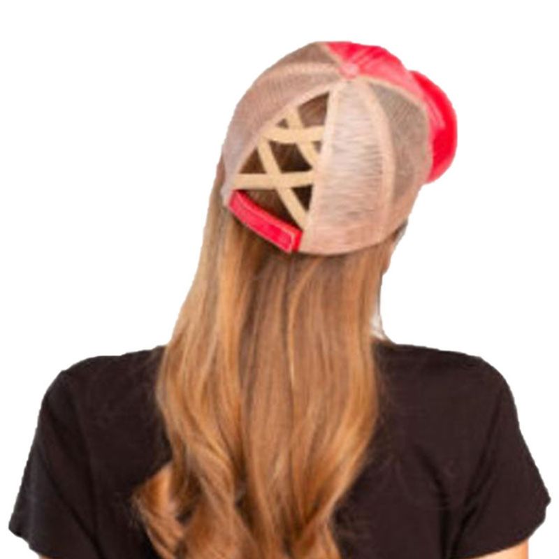 Women Distressed Washed Mesh Baseball Cap Leopard Camo Ponytail Band Trucker Hat