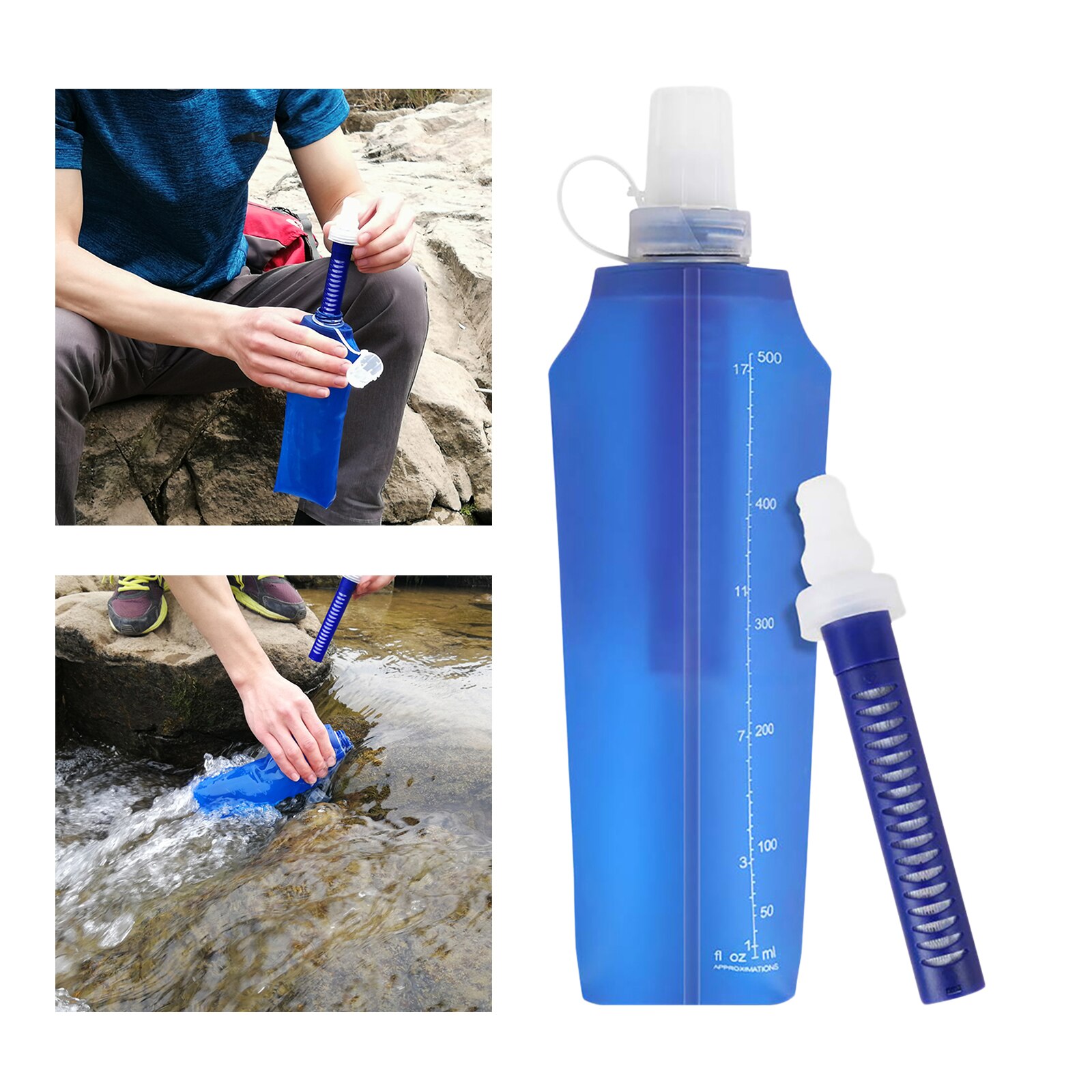 Opvouwbare Water Filter Fles Bpa Gratis Gefilterd Water Bag Voor Camping