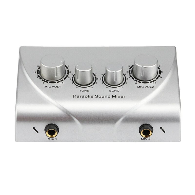 Draagbare Dual Mic Ingangen Audio Sound Mixer Voor Versterker &amp; Microfoon Karaoke Ok Mixer Eu Plug: Silver
