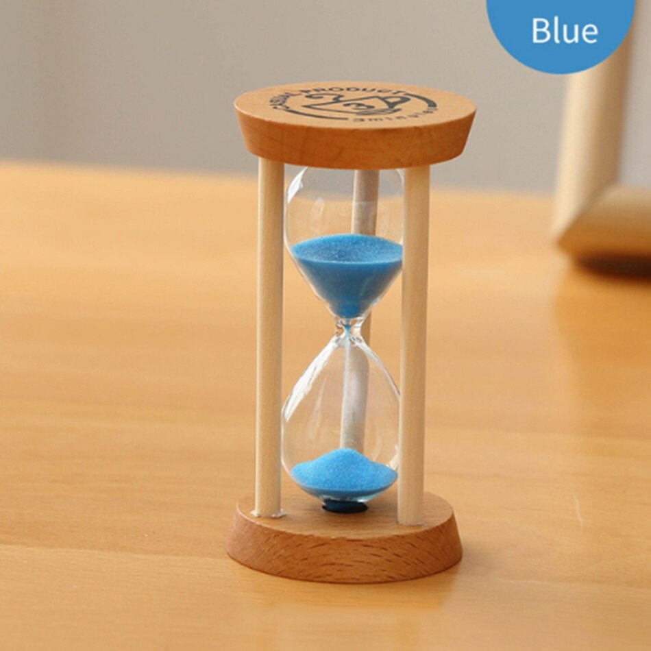Hourglass Sand Timer 3 Minutes Sand Clock Round Watch Glass Wood Timer: Blue