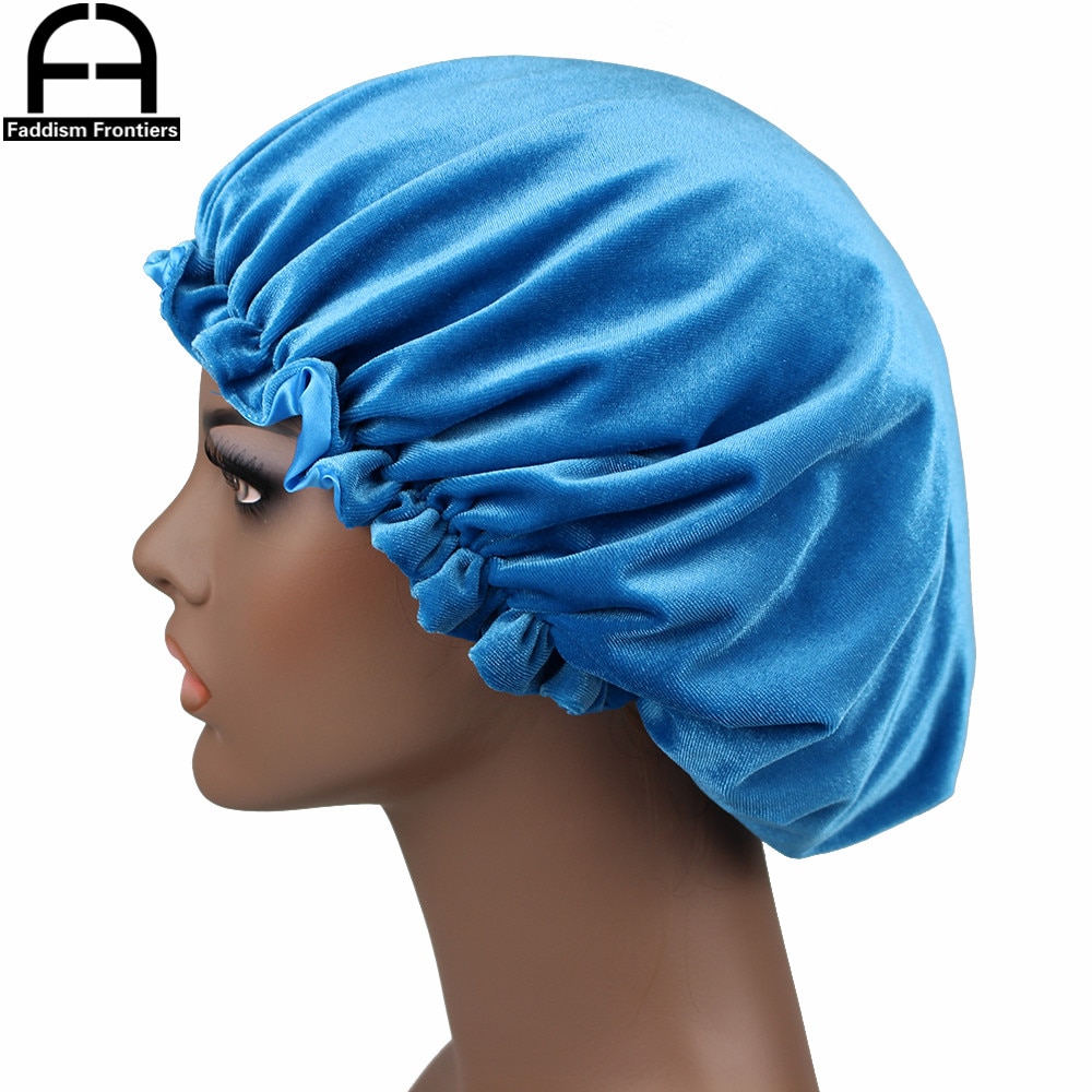 Reversible Velvet Bonnet Satin Lined Elastic Band Bonnets Sleeping Cap Women Lady Turban