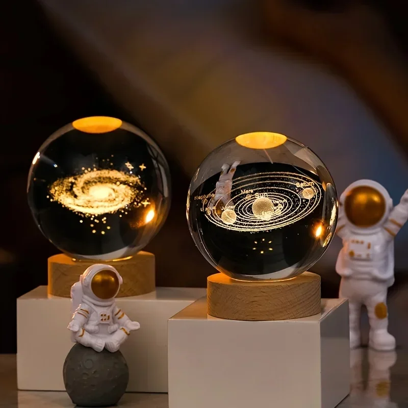 Rabatter]usb led nattlampa galax saturnus måne kristallkula stämningsljus sovrum heminredning bordslampa för