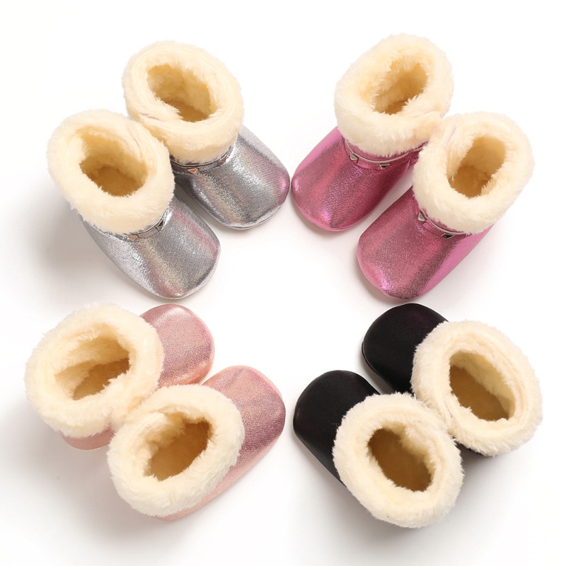 Winter Warm Houden Baby Meisjes Zachte Booties Pluche Baby Anti Slip Snowboots Schoenen Pu Leer Platte Peuter Non-slip Baby Schoenen