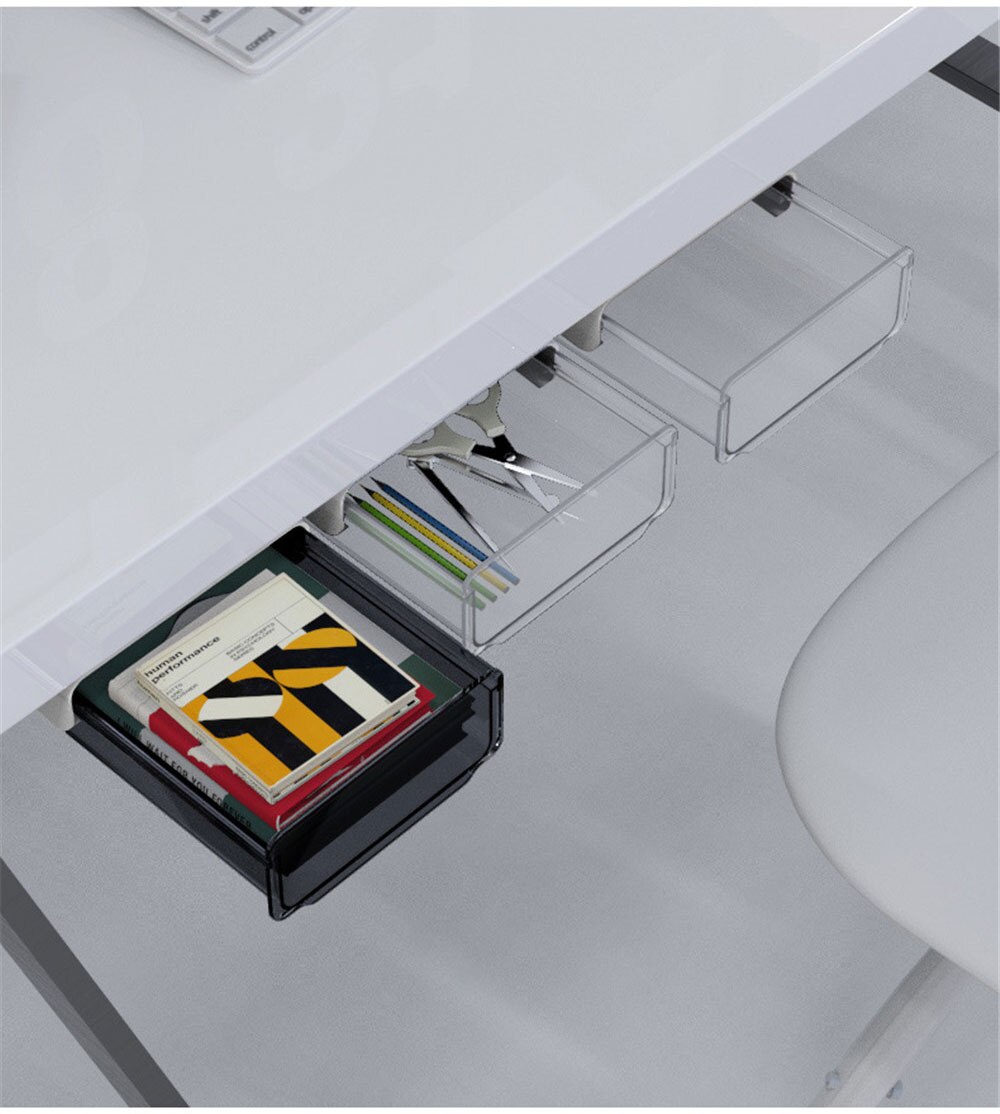 Hidden Desk Table Under Paste Desk Organizer Memo Pen Stationery Storage Box Case Desk Drawer Divider Stationery Sticky Decor
