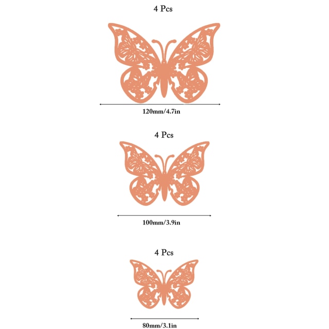 12 PCS Schmetterling Kuchen Dekoration Gold 3D Hohl Cupcake Topper Geburtstag Hochzeitstag Baby Shower Party Kuchen Dekorationen: Rose Gold D