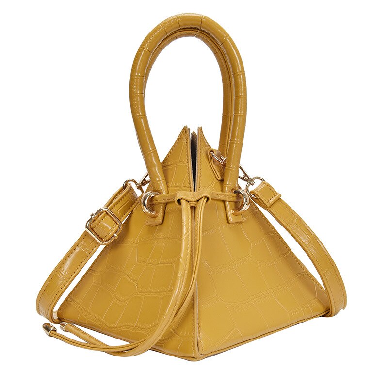 Bolso de mano de lujo con forma triangular de cocodrilo, bandolera de noche con cordón de , bolso de hombro de cocodrilo pirámide,: YELLOW