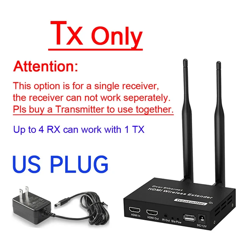200m trådlösa videosändare/mottagare hdmi-förlängare tv-sticka skärmspegeladapter med ir kvm-loopout för pc-tv-projektor: Lila