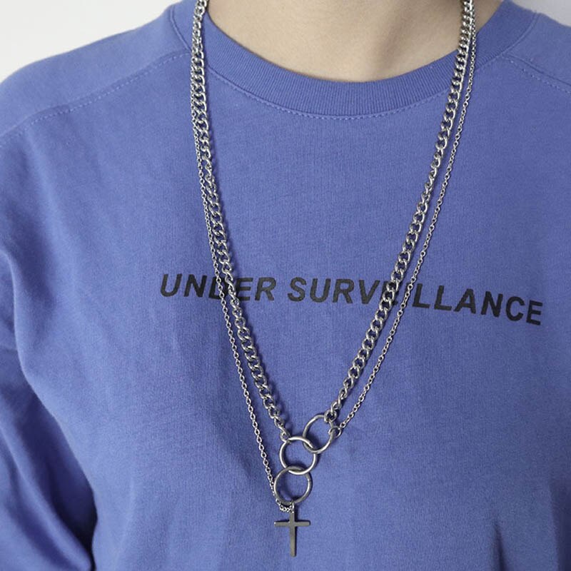 Ketting Heren Rvs Staal Cirkel Kruis Hanger Ketting Mannen Statement Mannelijke Ketting Ketting Gelaagde Accessoires Hip Hop