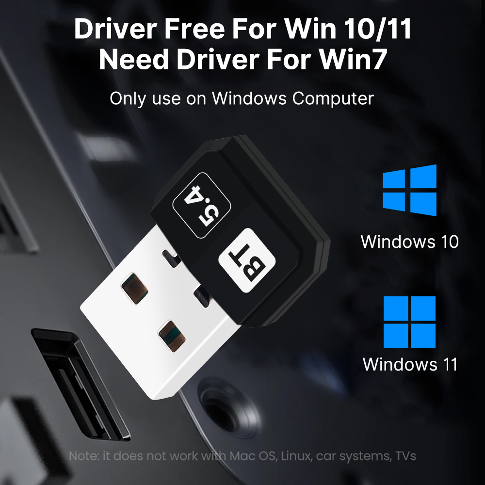 USB Bluetooth 5.4 Adapter Audio Dongle Adapter Mini Wireless Receiver/Transmitter USB2.0 For PC/Laptop Driver Free For Win10/11