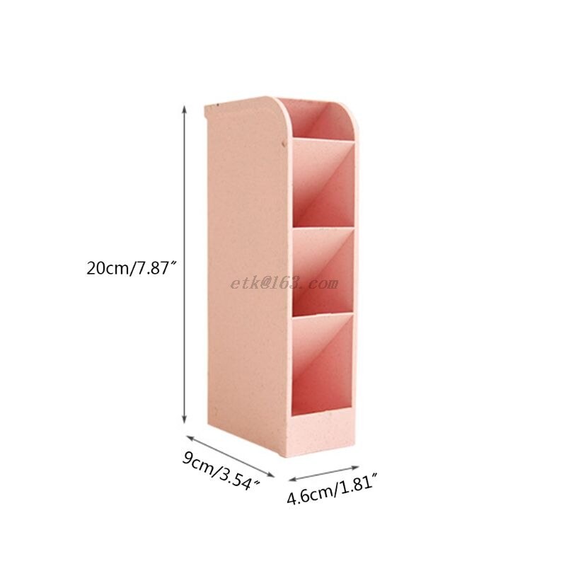 Multi-function 4 Grid Desktop Pen Holder Office School Storage Case Box Wheat Straw Desk Pencil Organizer Stationery: Pink