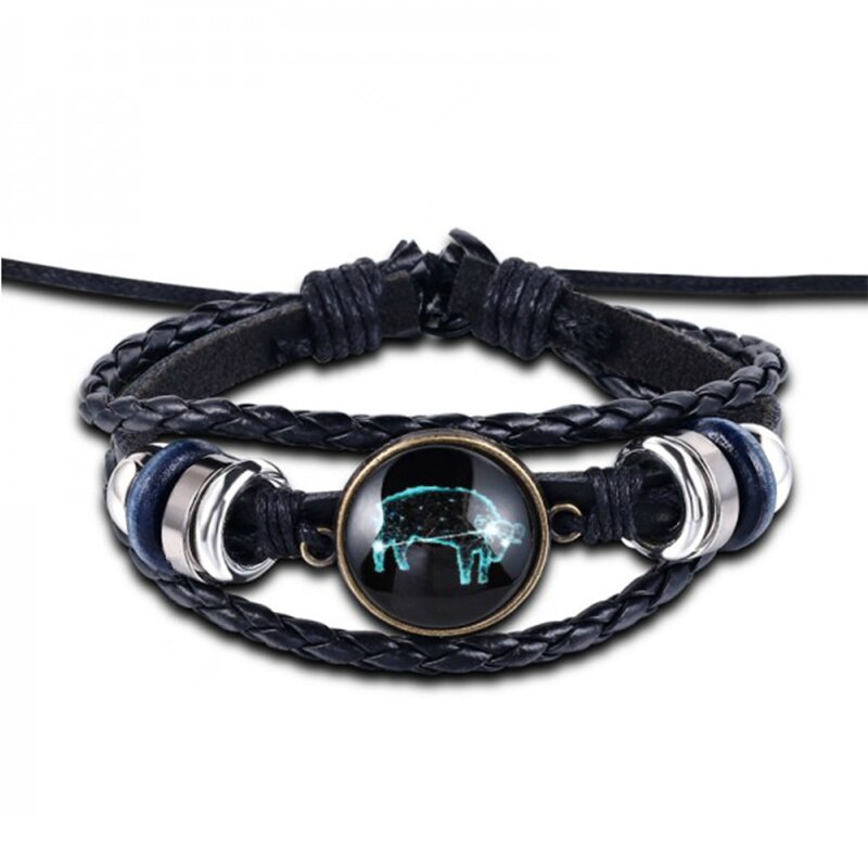 12 Constellation Bracelet Luminous Leather Bracelets Charms Zodiac Sign Bracelets Leo Virgo Libra Gemini for Man Woman Jewelry: Aries-Bai yang