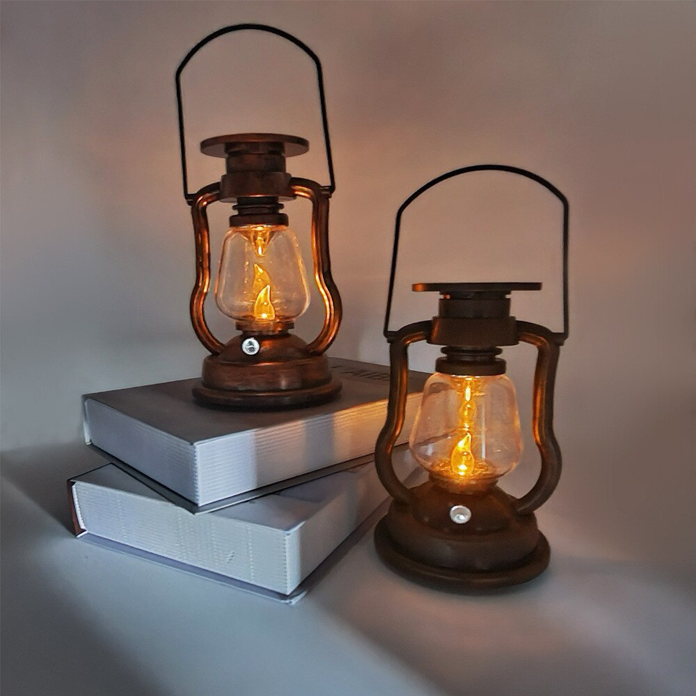 Retro sol petroleumslampe led hestelampe udendørs bærbar opladningscampinglampe
