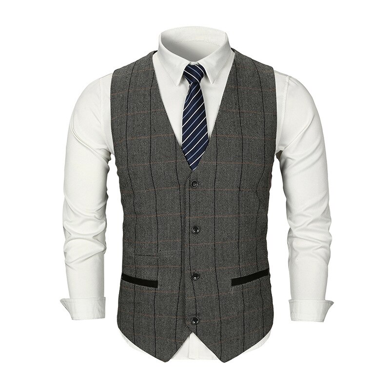 Grote Plaid Mannen Vesten Jurk Britse Stijl Mannen Gilet Business Casual Slim Fit Heren Vest Bruiloft Party Prom Vest voor Mannen: light gray / European S