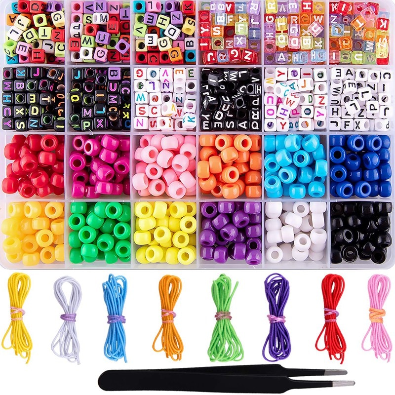 1000 Stuks Armband Maken Kralen Abc Kralen Pony Beads Letter Alfabet Kralen Met 8 Rolls Kleurrijke Elastische Armband String Voor J: Default Title