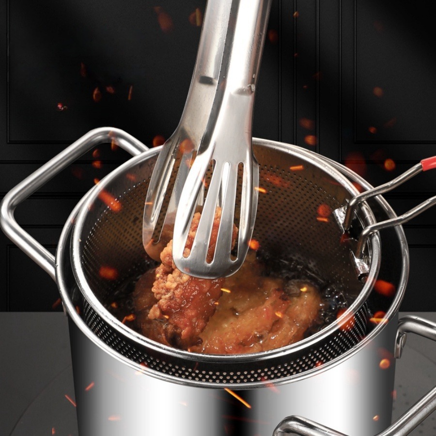 Mini-fritös i rostfritt stål, oljebesparande liten fritös i japansk stil med filterskärm: Gul