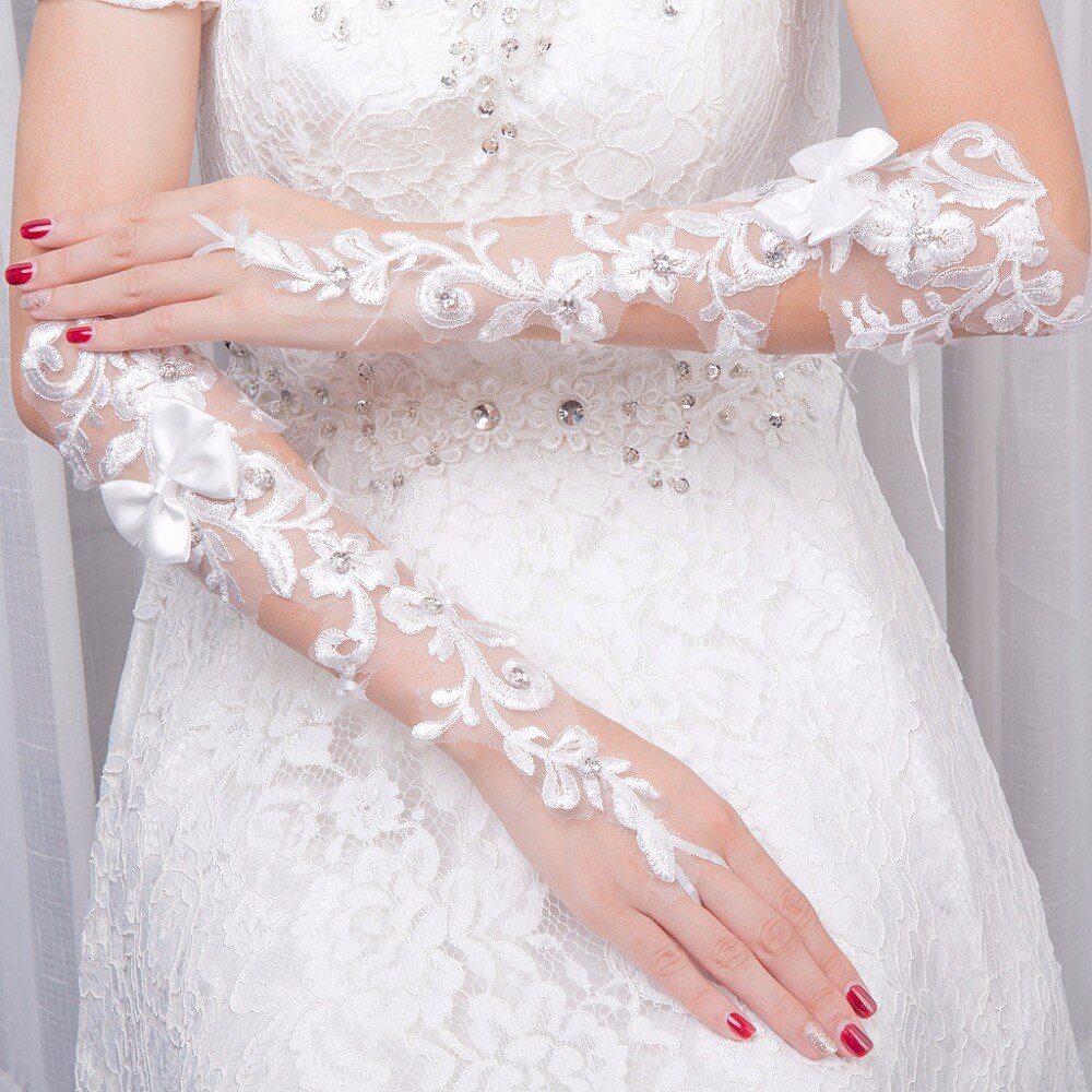 SESTHFAR-guantes de encaje calados para boda, accesorios elegantes, encaje delicado patrón Jacquard, guantes de encaje, guantes de boda