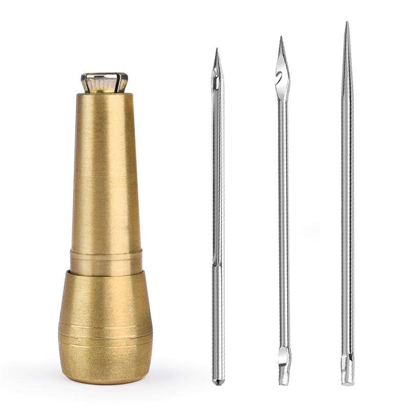 Leder Nähset DIY Leder NäHenne Ahle Nadel mit Kupfer Griff einstellen Leder Leinwand Zelt Schuhe Reparatur werkzeug Nylon faden: Licht Grau