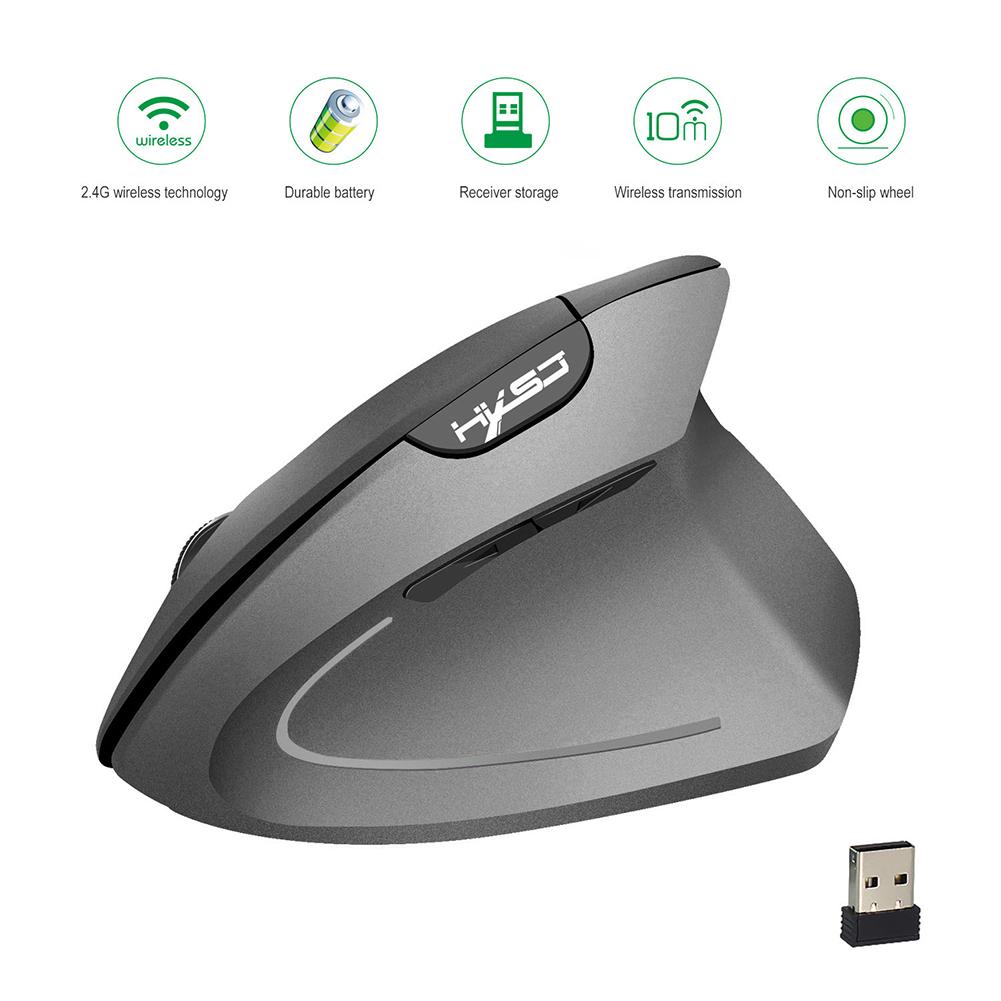 6 Buttons 2.4GHz Vertical Mouse USB Receiver 3 Gears 2400DPI Adjustable Handheld Wireless Charging Mice for Home Office Gamers: Type 2 Grey