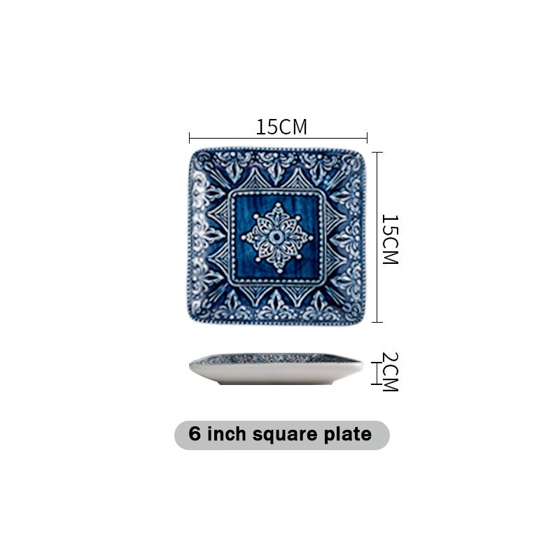 Dinner Set of Ceramic Dishes Full Ceramic Christmas Tableware Plates Ceramics Dishes for Serving Baroque Northern Europe: 6 inch square plate