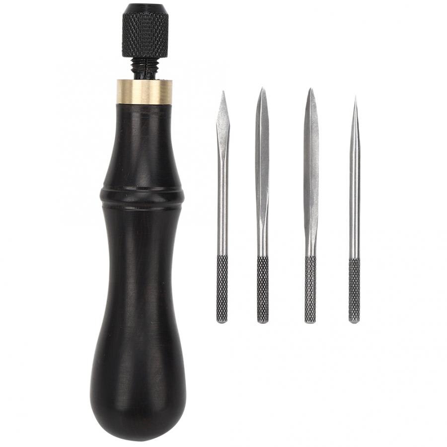 4 in 1 Stitching Awl Kit Ebony Handle DIY Leather Fabric Hand Craft Sewing Awl Kit DIY Artcrafts Leather Tool