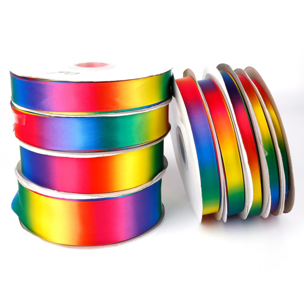 5Yards/lot Satin Double-sided Rainbow ribbons Wrapping DIY handmade Christmas Year/wedding /Party Decoration
