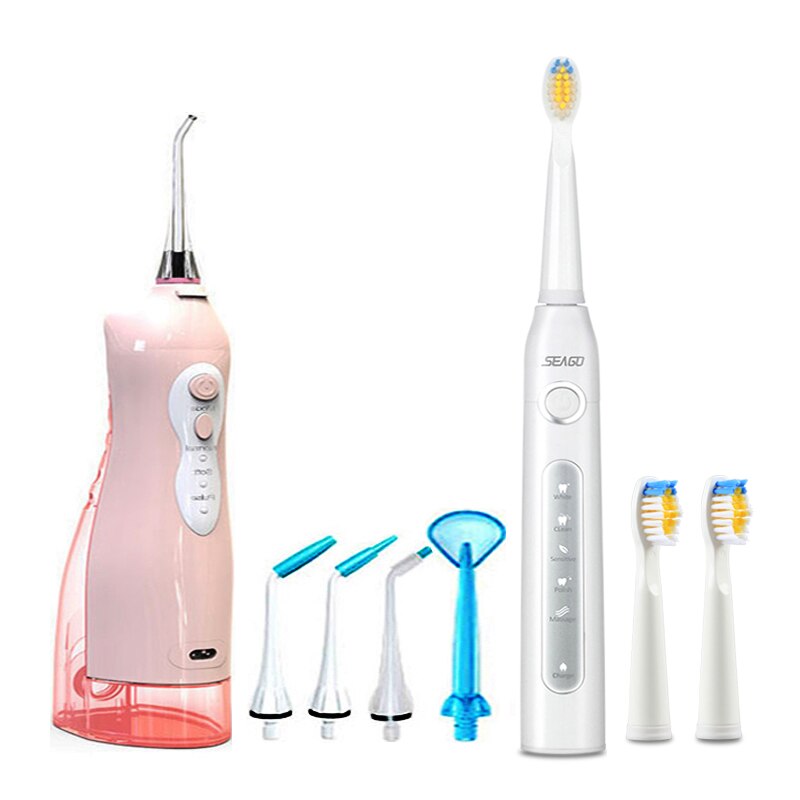 255ml Oral Irrigator USB Recharge Portable Water Flosser 3 Modes Teeth Washing Machine Brush 60-90psi Dental Water Jet: white brushflooserpk