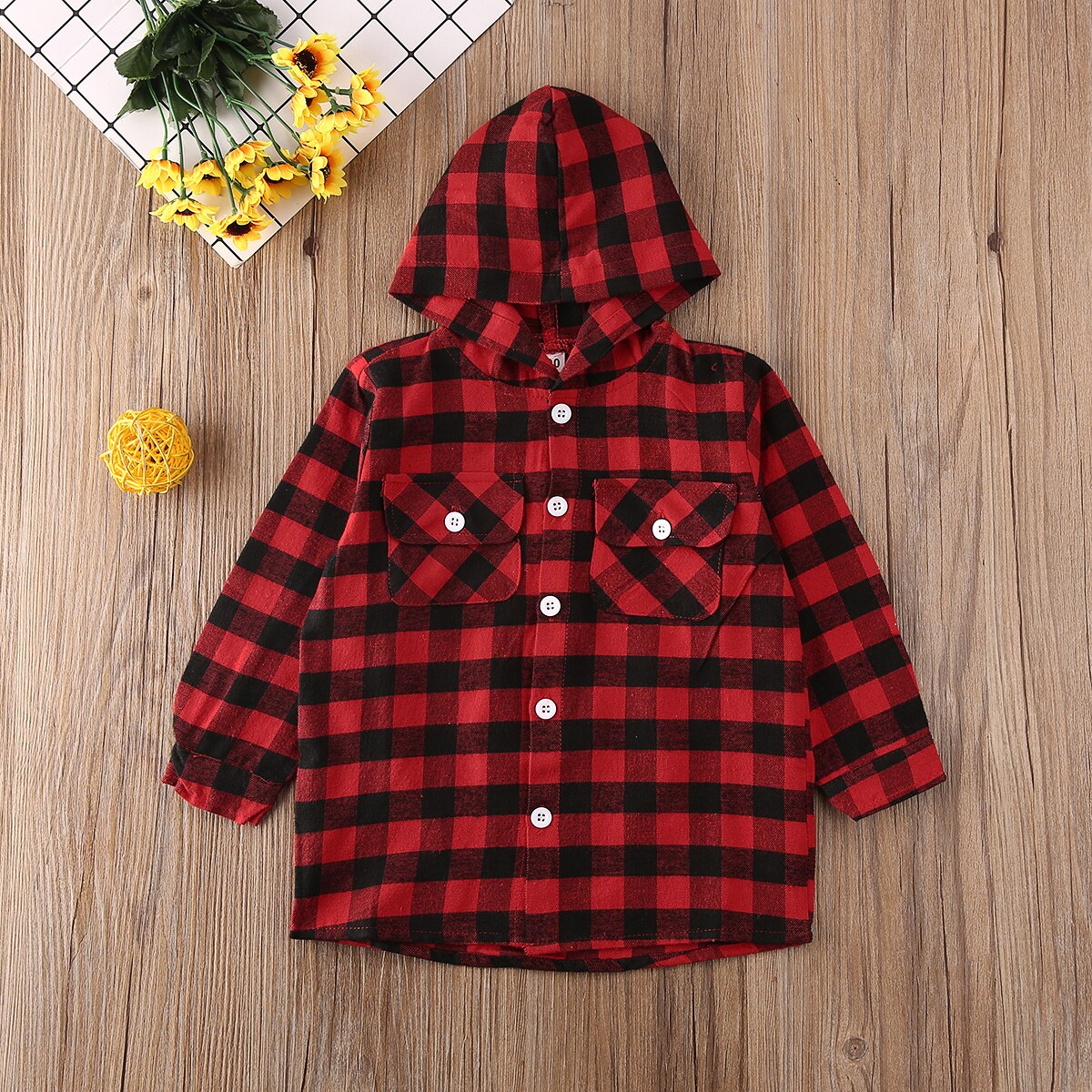 Pudcoco niño ropa para bebé (niño o niña) Navidad Plaids Camisa con capucha de manga larga prendas de vestir exteriores camisa abrigo ropa 2-7Y: 5 años