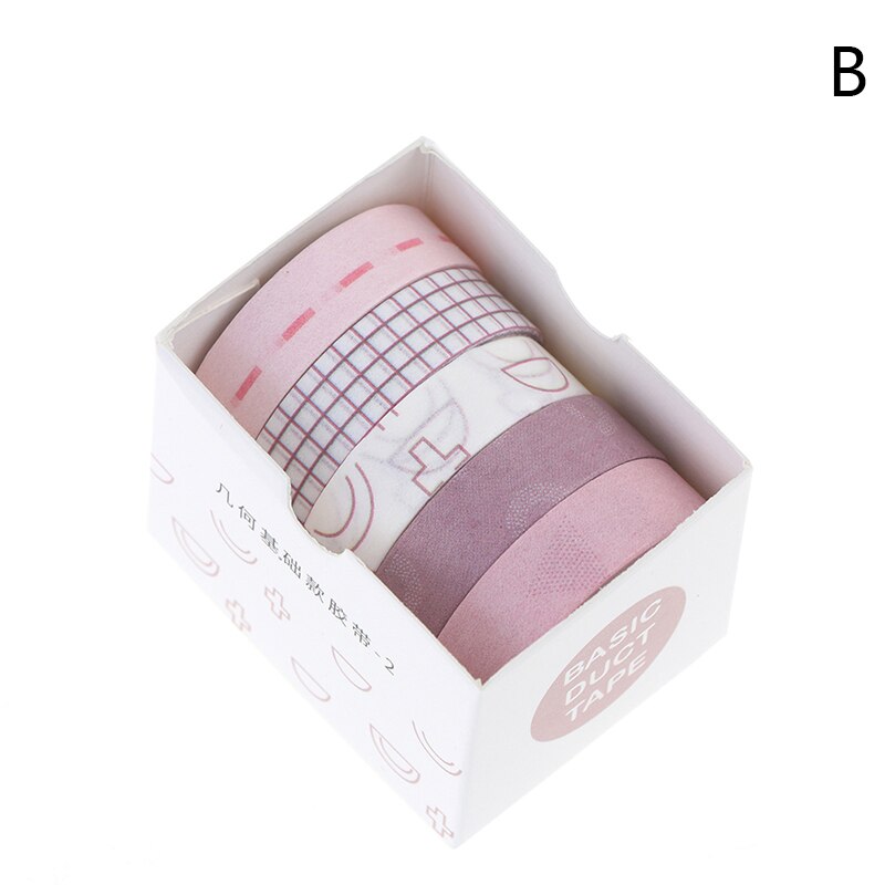 5Rolls/box Solid Color Tape Set Decorative Tape Cute Scrapbooking Adhesive Tape: B