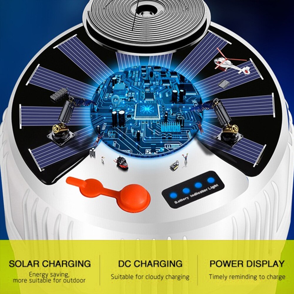 solar LED rechargeable 3 lighting modes bulbs, portable outdoor emergency lighting, camping lights IP65 waterproof