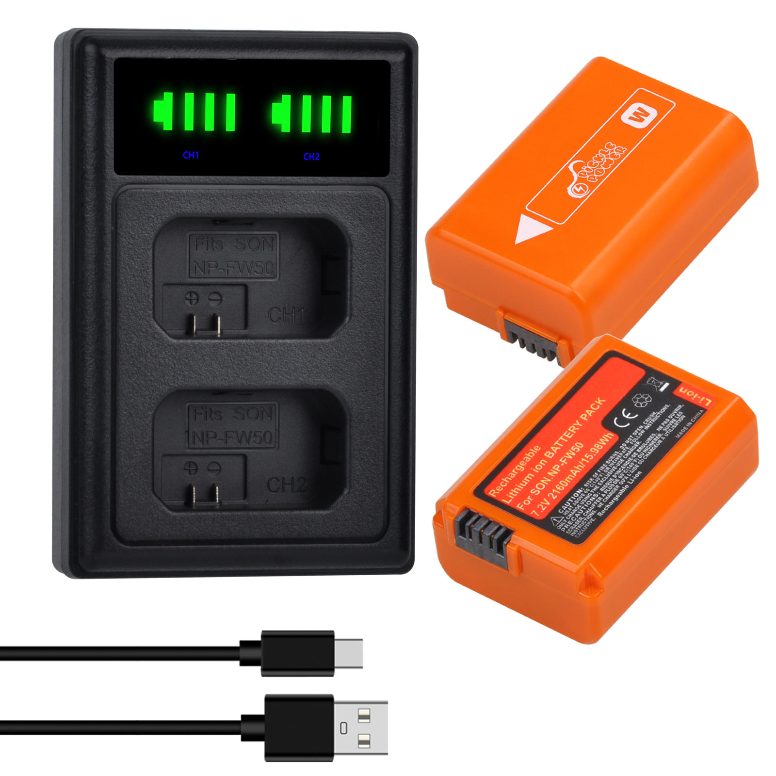 NP-FW50 Battery for Sony ZV-E10 ZVE10 Alpha a6500 a6300 a6000 a5000 a3000 NEX-3 a7R, USB Charger for NPFW50: Blue