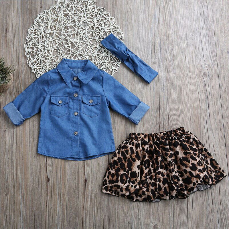 Familie matchende denim toppe leopard kjole kvinder mor baby pige fanshion outfits