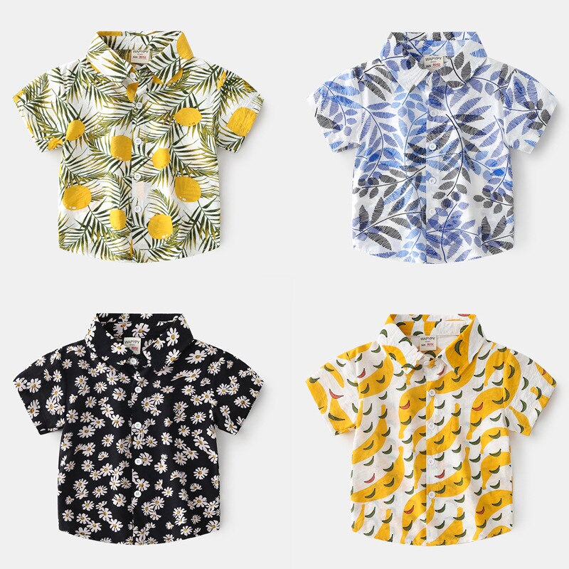 Toddler Baby Boy Girls Clothes Kids Short Sleeve Floral Shirt Boho Beach Print Party Gentleman Summer Vacation Boys Shirt