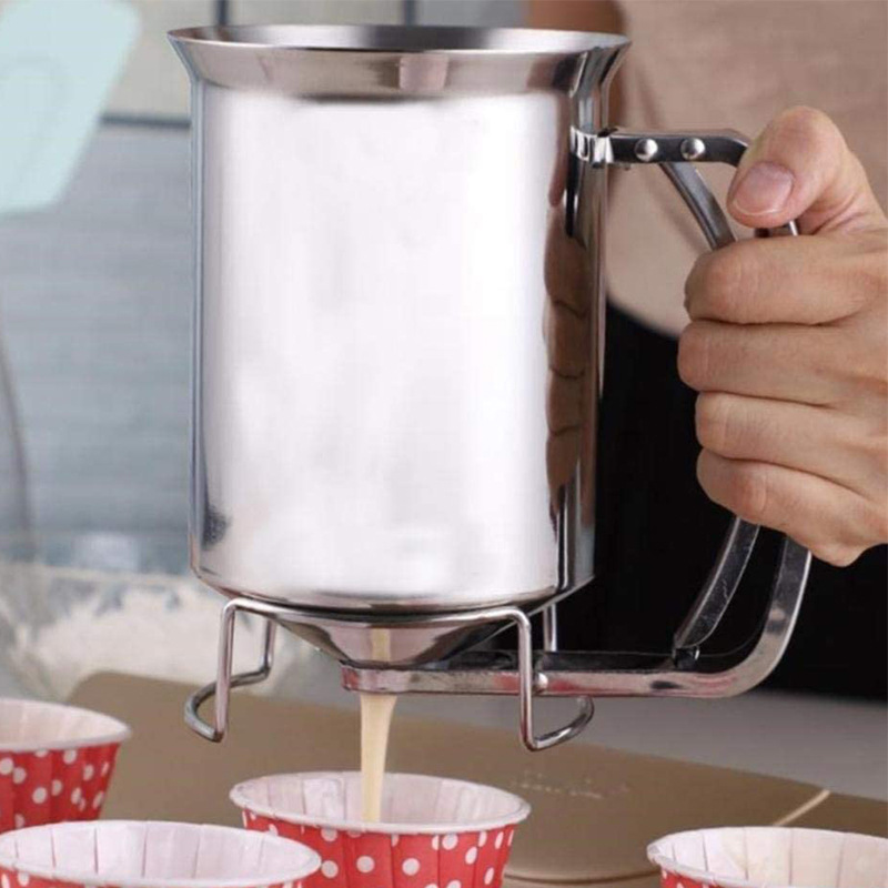 Dispensador de masa de acero con estante, embudo para masa, dispensador para hornear magdalenas, herramientas de cocina