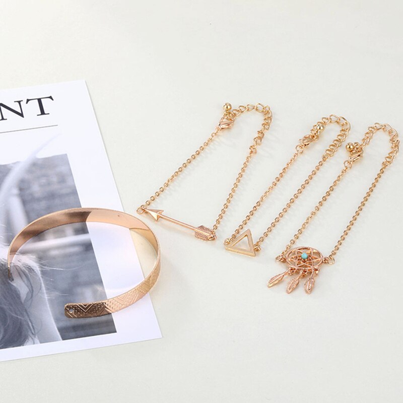 4 unids/set, triángulo flecha sueño Catcher pulsera para las mujeres de Simple abrir brazaletes de pulseras de joyería al por mayor