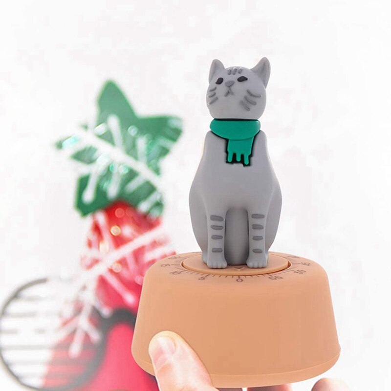 2Pcs Cat Kitchen Timer Cooking Countdown Mechanical Timer Alarm Reminder - Yellow+Gray & Green+Yellow