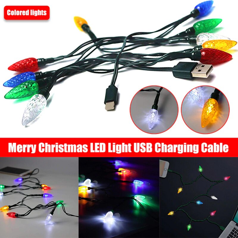 Merry Christmas Light LED USB Cable DCIN Charger Lightning Cord for Android Phone: 2 in 1