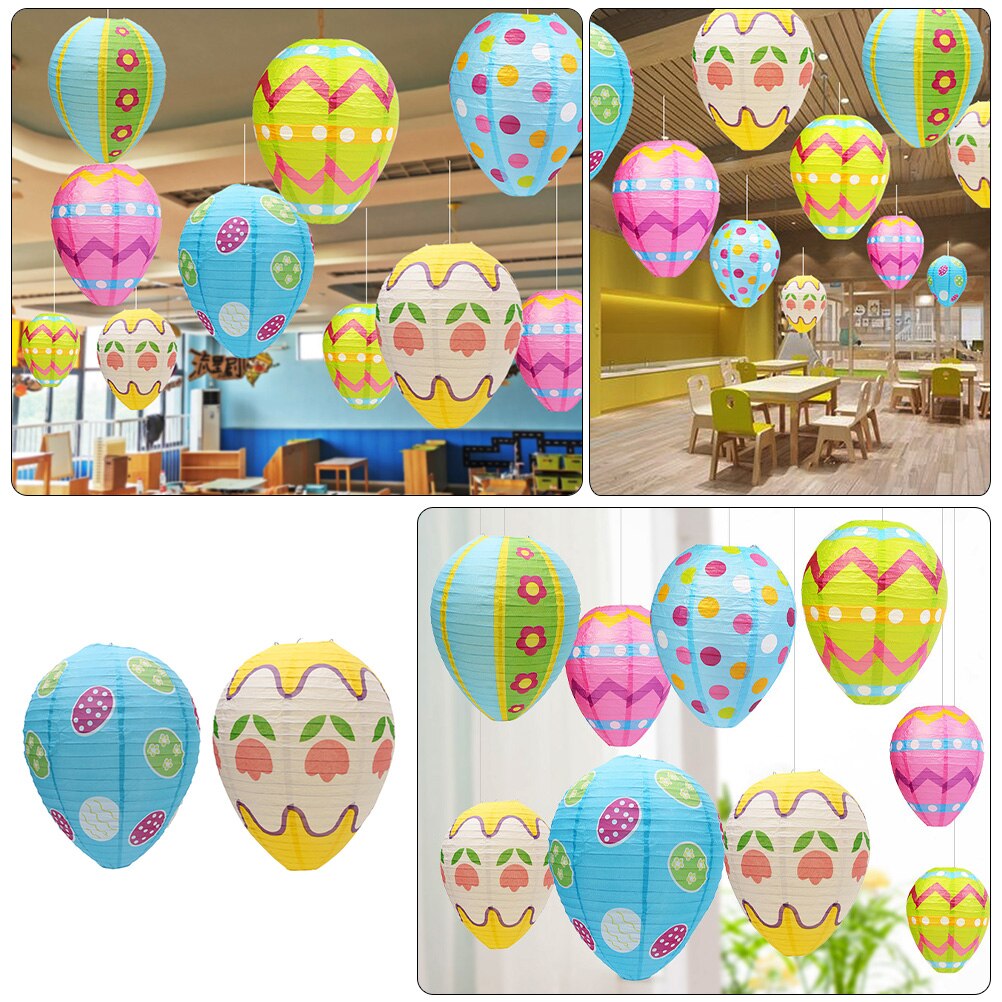 2Pcs Easter Egg-shaped Lantern Easter Party Lanterns DIY Paper Lantern