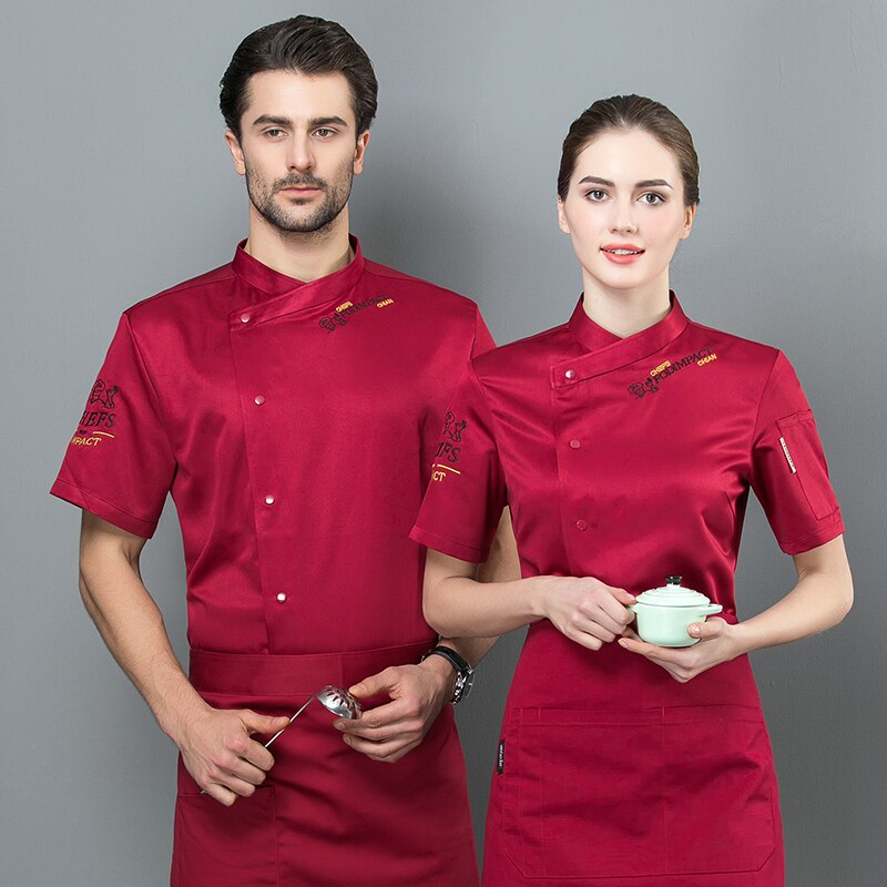 Unisex Chef Uniform Tops Short Sleeve Kitchen Workwear Waiter Waitress Baking Clothes Catering Hotel Restaurant Overalls