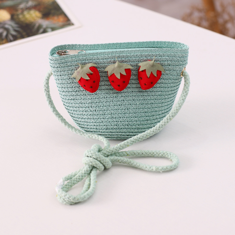bonnet bebe fille Ensemble chapeau et sac en paille ondulé à la fraise pour fille, 2 pièces, accessoires de protection solaire pour enfants de 3 à 8 ans, printemps et été: Bag-Green