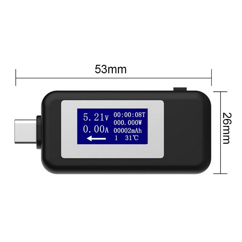 Usb tester multimeter digital strøm- og spændingsmåler kapacitet strømoplader detektor til smartphone: Type-c sort
