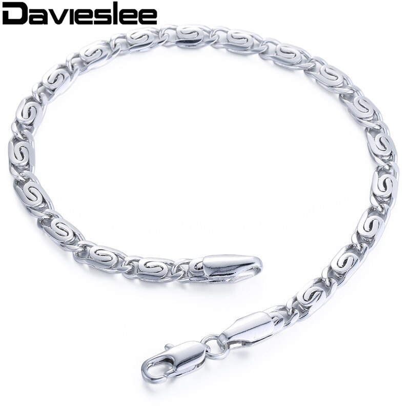 Davieslee Mens Womens Chain Yellow White Rose Gold Filled Bracelet Vintage Snail Link Jewelry 5mm LGB179