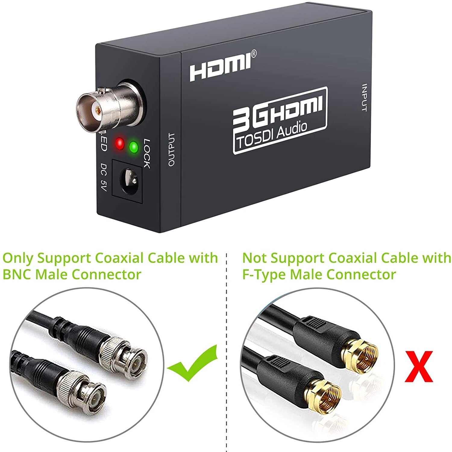 3G HDMI to SDI Converter / SDI to HDMI Adapter Audio HD-SDI/3G-SDI Adapter BNC 1080P DAC Converter for Monitor HDTV