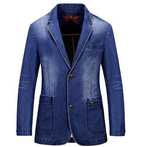 ICPANS Autumn Winter Blazer Men Cotton Denim Smart Casual Men Jacket Slim Fit Suits Brand Clothing Plus Size M-XXXL Clothes: 2182 Blue / XXXL