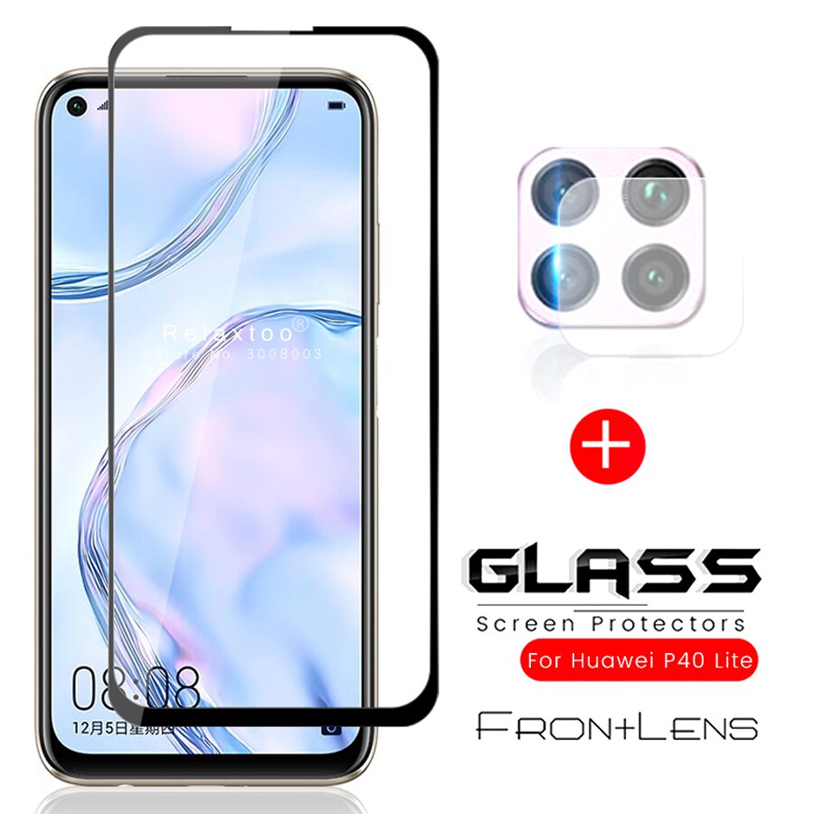 3-en-1 hauwei p 40 lite verre de caméra + étui d'airbag transparent doux pour huawei p40 lite lumière lait verre housse de protection: P40 lite / 2in1