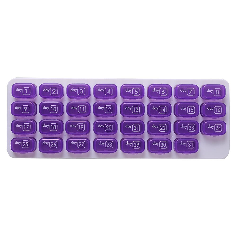 31 Grids Pill Box Case One Month Pill Medicine Dispenser Tablet Container Organizer Travel Pill Case Storage Box: Violet