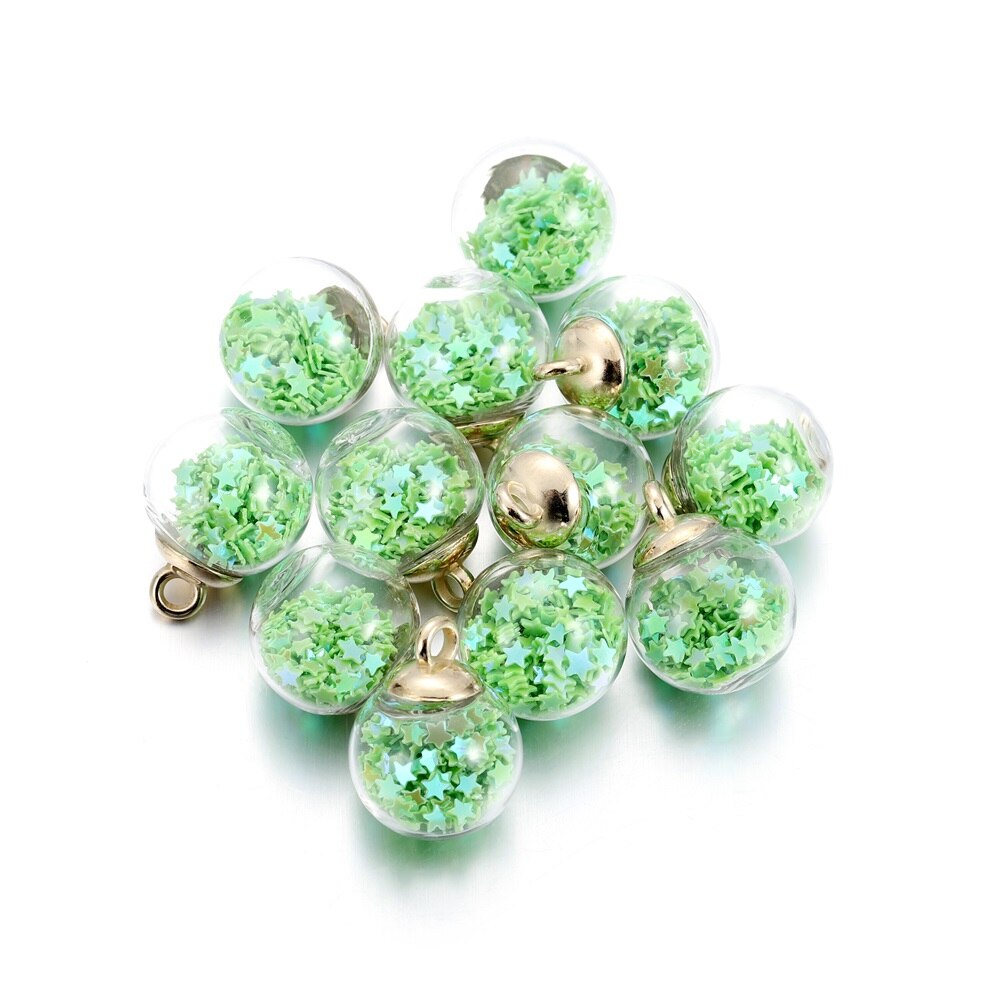 10 Uds. De cuentas de estrella de bola transparente de cristal de 16mm, dijes de lentejuelas, colgante para pulsera, collar, accesorios para hacer joyería DIY: Chapado en cobre envejecido