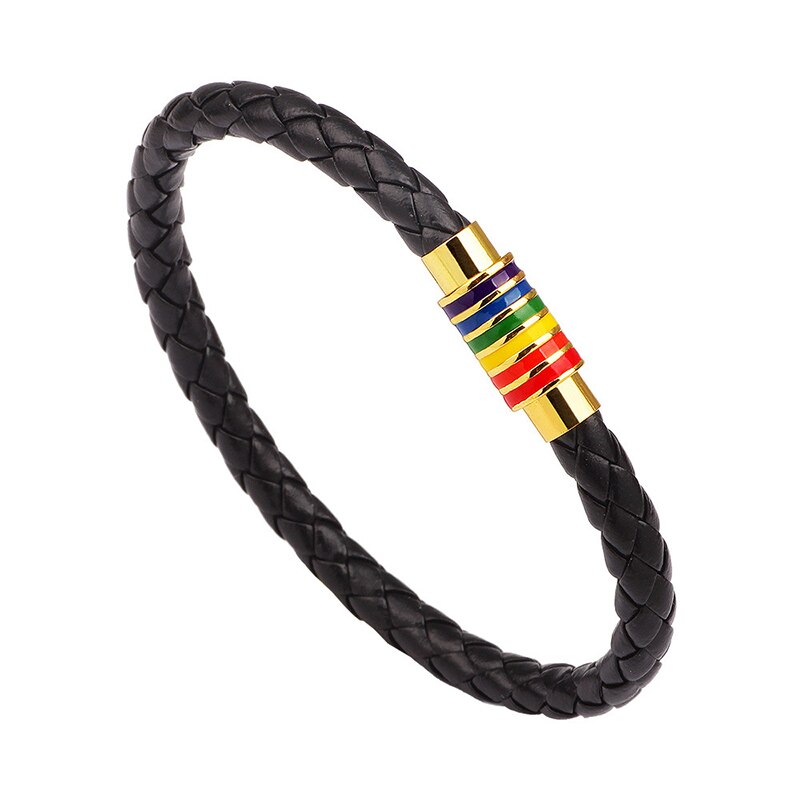 Pulsera de cuero con cabeza magnética de acero inoxidable para hombre, brazalete de cuerda multicapa, joyería gótica