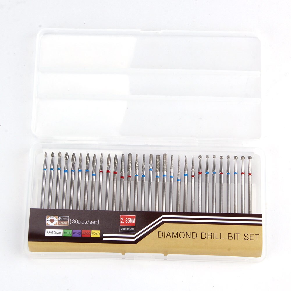 30pcs Diamond Nail Drill Bit Set Milling Cutter Rotary Burrs Clean Files for Electric Manicure Drills Accessories Pedicure Tools: Set D